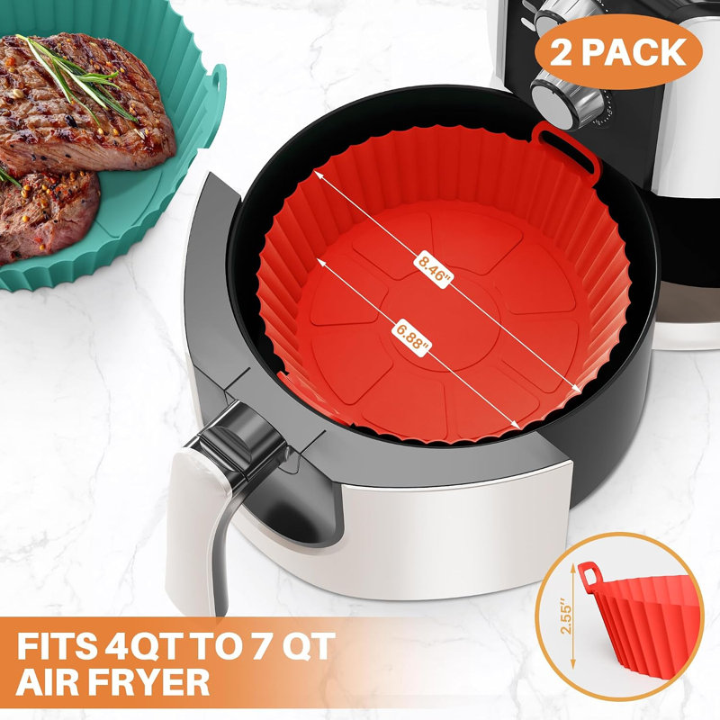 Paquet de 2 doublures en silicone rouges pour friteuse à air avec poignées
