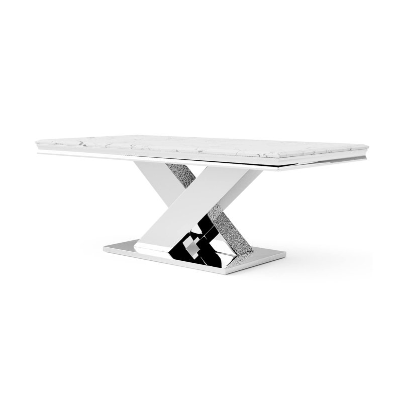 79.4" W Glam Dining Table, Chrome, Silver