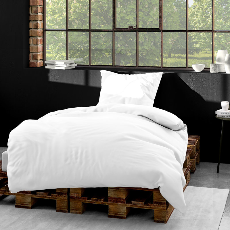 Cepeda Hypoallergenic Satin 206 TC Modern & Contemporary 2 Piece Duvet Cover Set, White, 220 x 240 cm + 2x 40 x 80 cm