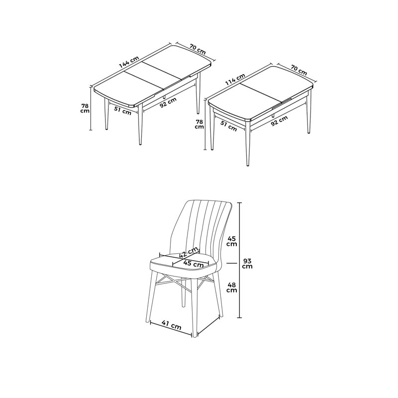 Ensemble de table et chaises de salle à manger moderne extensible (7 pièces), marbre noir et cappuccino, table: 44,9 po x 30,7 po x 27,6 po, chaises: 17,7 po x 35,4 po x 16,5 po | 100% panneau de fibres à densité moyenne avec structure en métal, coussins en mousse confortables, design élégant pour les salles à manger