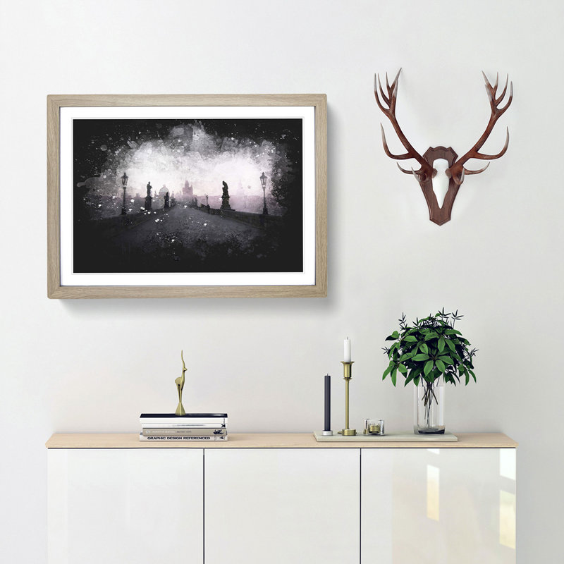 Charles Bridge in Prague - Framed Print, 33cm H x 45cm W x 2cm D, Oak Framed