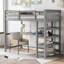 Lit mezzanine simple avec tablette de rangement et bureau en gris - bois massif pour un poste de travail efficace-1442834255-1442834248
