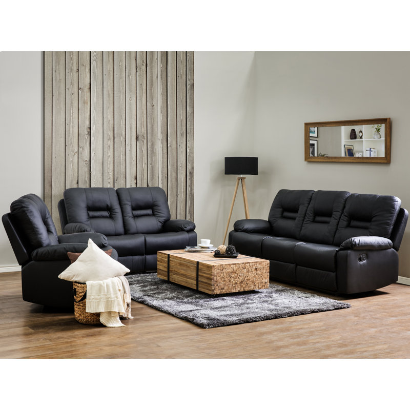 Wiegand 3 - Piece Faux Leather Living Room Set, Black