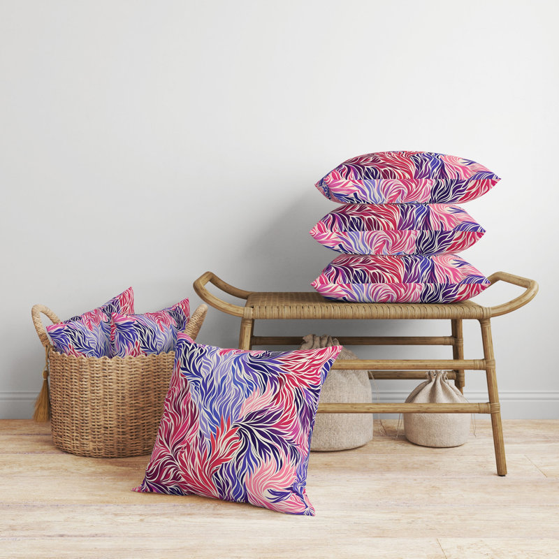 Oreiller réversible à motif floral intérieur / extérieur Leafy Whirl, H 16 po x l 16 po, Floral rose / bleu