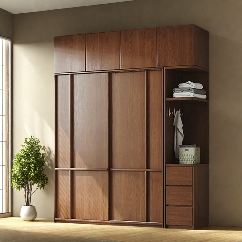 Simple Retro Push And Pull Wardrobe, 98.43" H x 78.74" W x 23.62" D