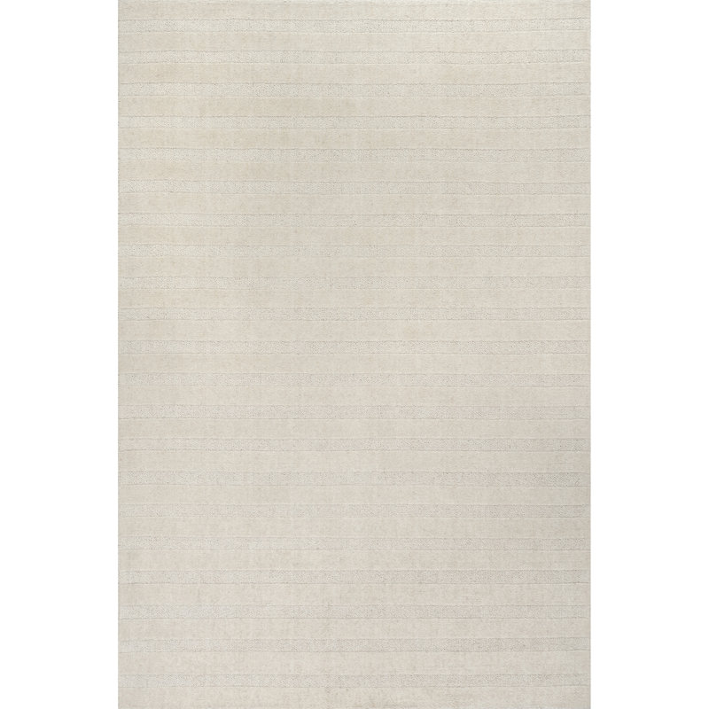 Ivory Striped Wool Handmade Tufted Rectangular Area Rug, 4' x 6'