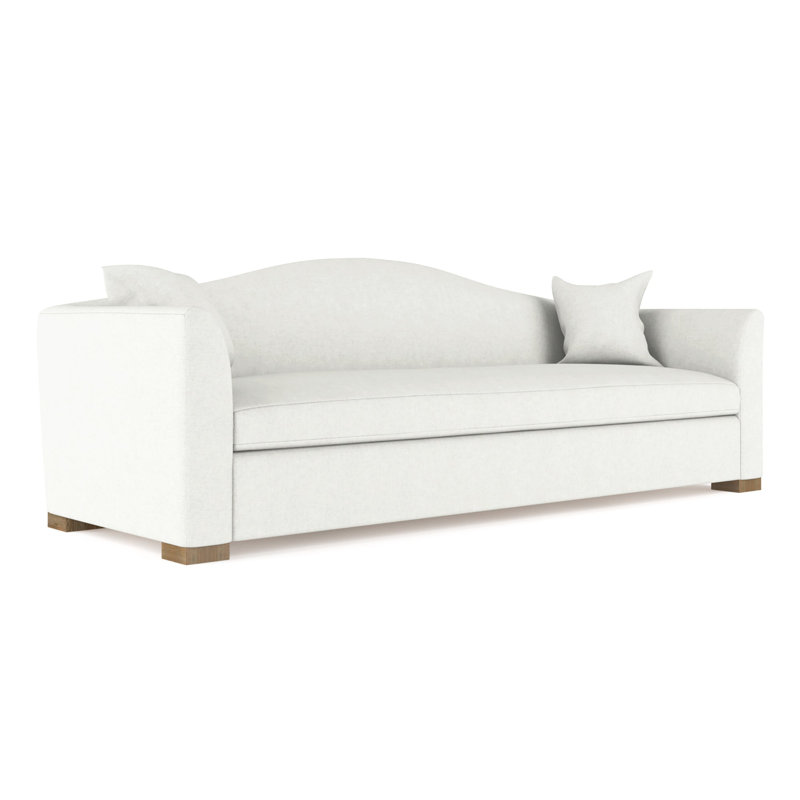 Horatio Camelback Taper Curved-Arm Sofa, 33" H x 84" W x 40" D, Weathered, Plush Velvet Blanc