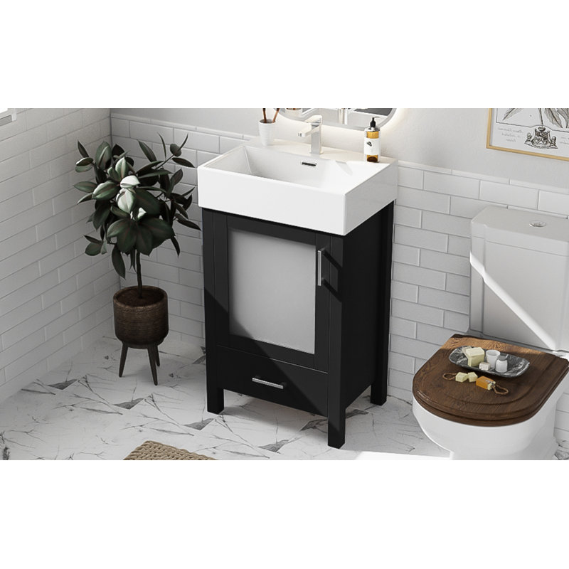 Meuble-lavabo de 20 pouces avec lavabo en céramique et beaucoup de rangement - idéal pour les petites salles de bain, Noir