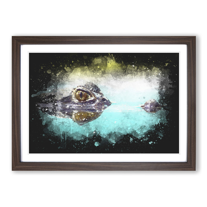Peering Crocodile - Picture Frame Graphic Art Print, 33cm H x 45cm W x 2cm D, Walnut Framed