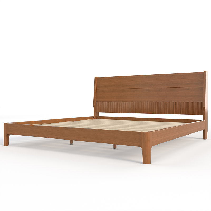 Lit plateforme en bambou massif BambooZen avec tête de lit haute et lattes de support, Très grand lit, Brun chaud