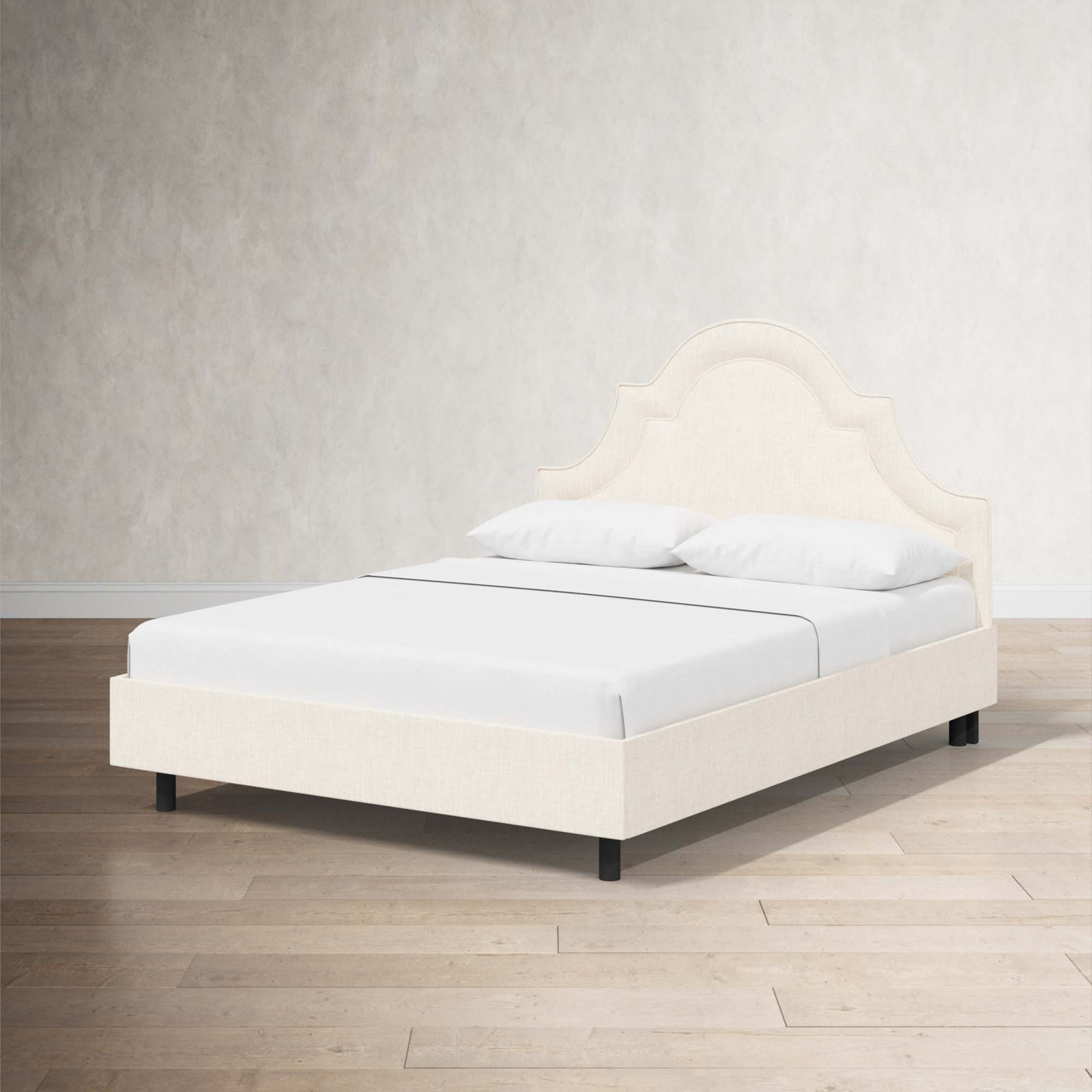 Knipe Upholstered Scalloped Bed, King, Classic Talc Linen