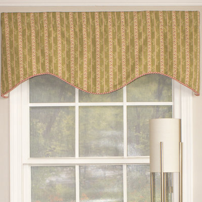Rose Cotton Blend Striped Scalloped Window Valance