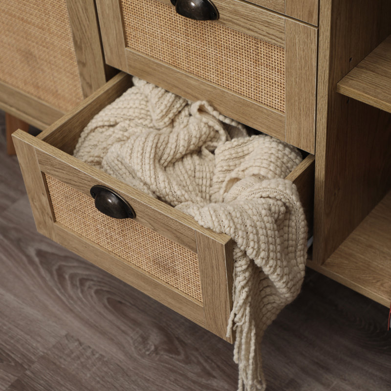 Armoire d'appoint en rotin naturel à 3 tiroirs et 2 portes Atwood