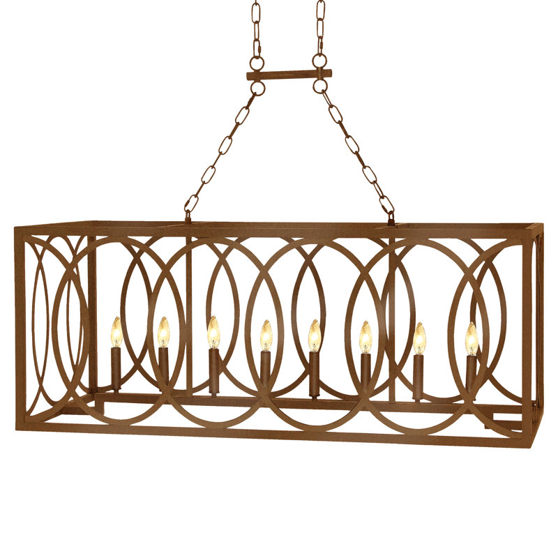 New Orleans 8 - Light Kitchen Island Rectangle Chandelier, 18" H x 45" W x 18" D, Bronzed Brass