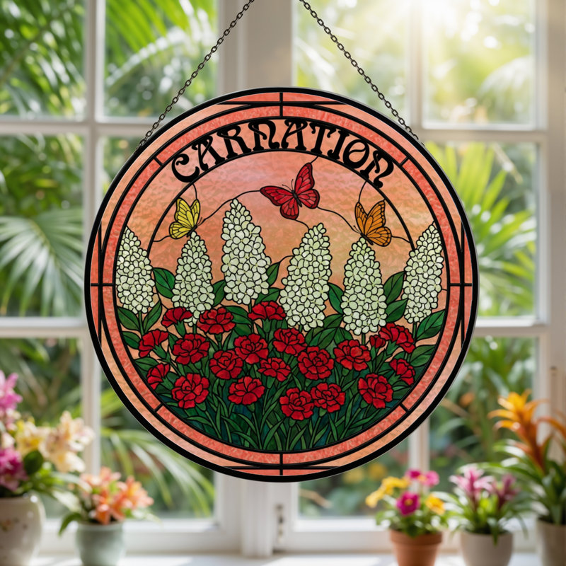 Vitrail de jardin en verre teint 7,8 po H Carnation