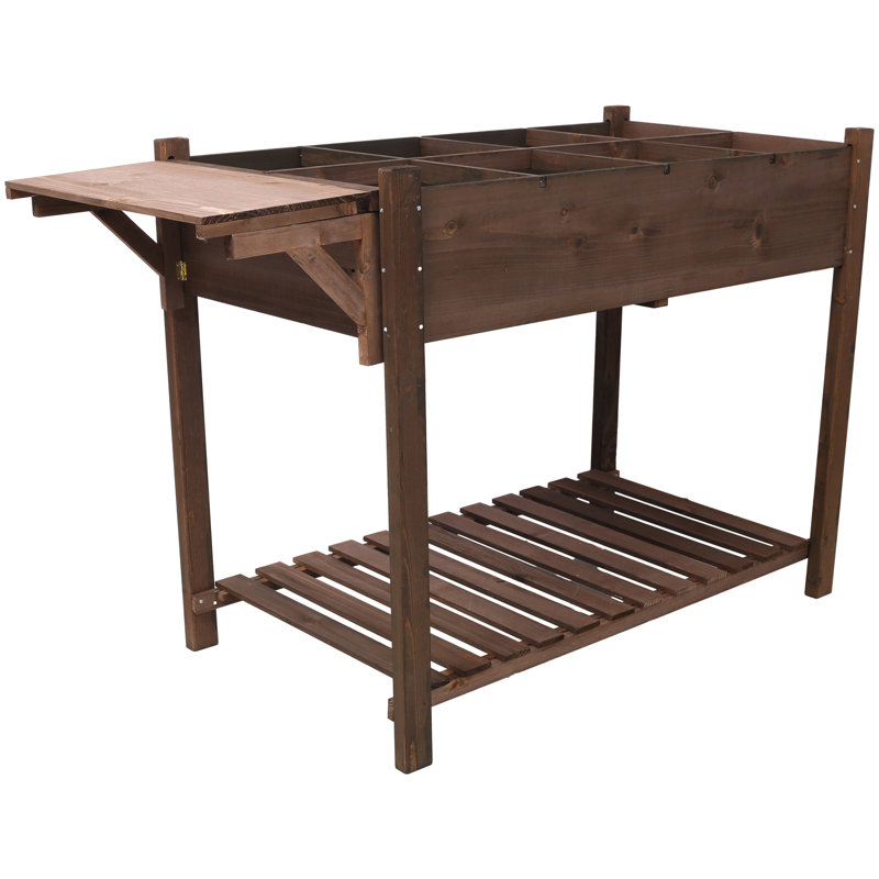 8 Pockets Horticulture Raised Garden Bed Elevated Wood Planter Box Stand With Foldable Side Table And Storage Shelf For Herb/Vegetables/Flowers