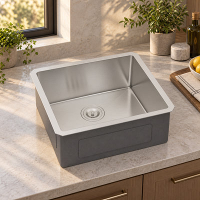 21.05 Inch Undermount Stainless Steel Kitchen Sink, 16 Gauge 9.04 Inch Deep Single Bowl with Drain Strainer