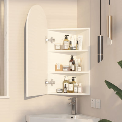 Armoire à pharmacie d'angle avec miroir, armoire à pharmacie avec 2 tablettes de rangement