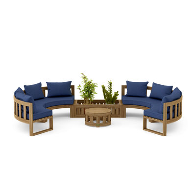 Ensemble de conversation modulaire circulaire en teck Sunbrella avec coussins 6 pièces