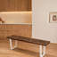Banc de salle à manger moderne et moderne, bois d'acacia brun foncé avec pieds en fer blanc doux, banc à 3 places