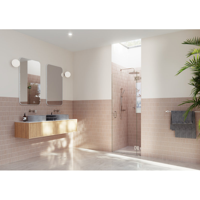 Halo 31.5 in. x 78 in. Frameless Glass Hinge Shower Door, Polished Nickel