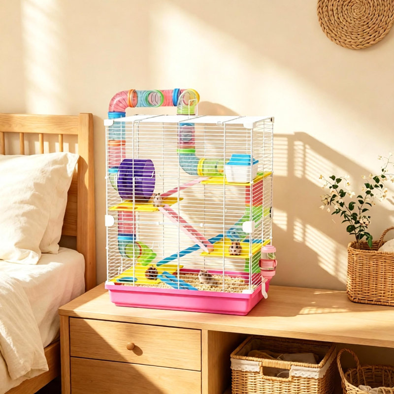 Cage pour hamster 18x11,8x22,8 pouces, en acier rose avec ventilation