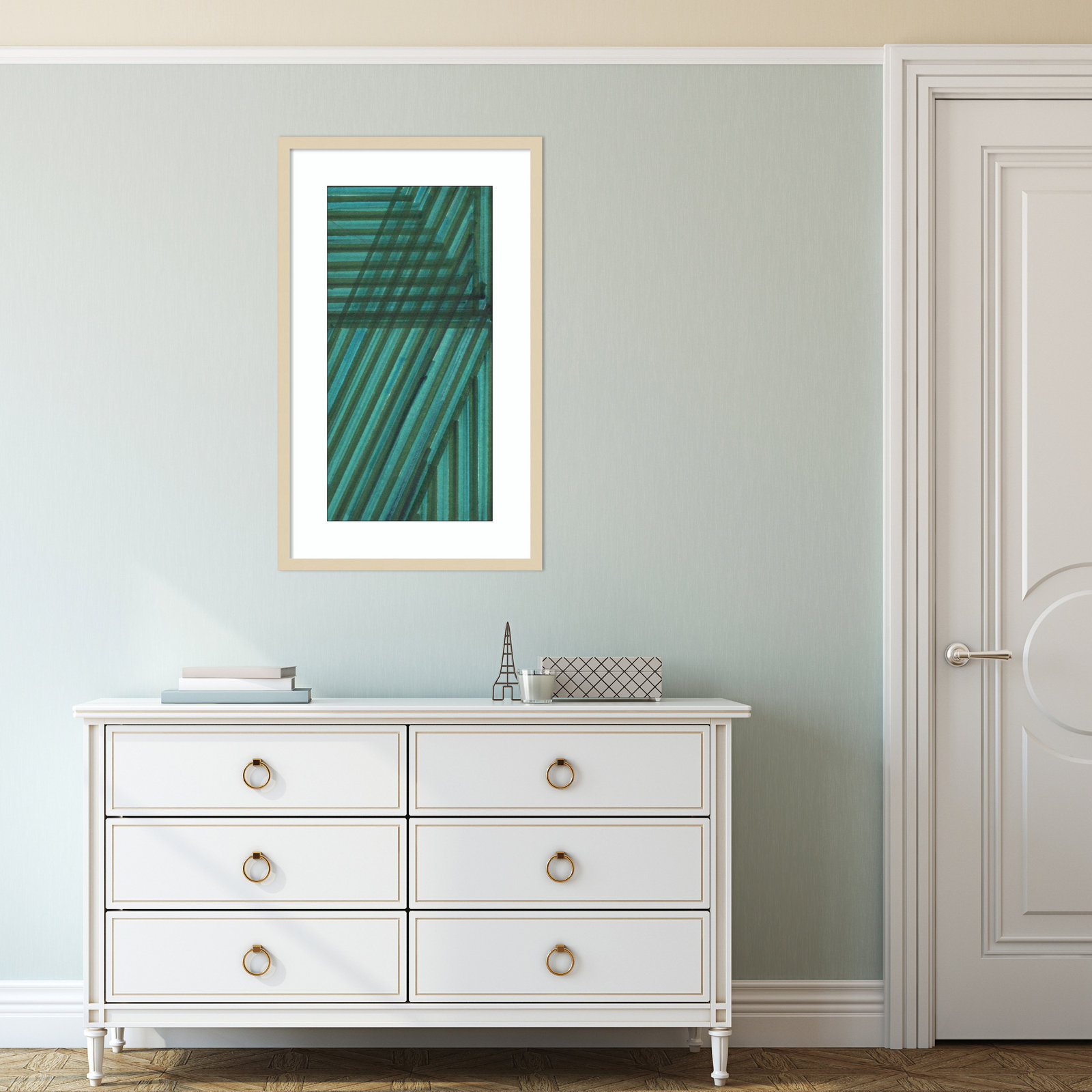 Verona "Line Study Blue" Print, Black Framed Paper, 41.12" H x 24.12" W x 0.88" D