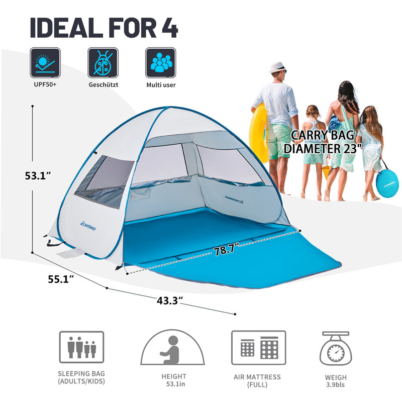 EchoSmile Blue 4-Person Nylon Dome Tent, White/Blue