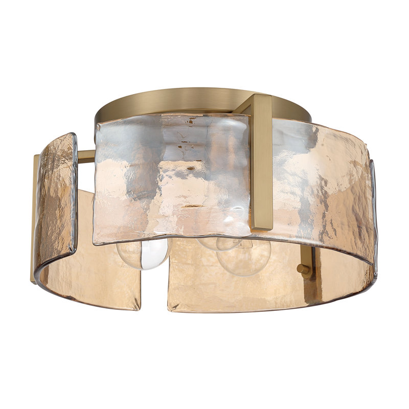  Plafonnier encastré 3 lumières Vinesha en laiton champagne brossé avec verre d'eau ambré, Laiton champagne brossé