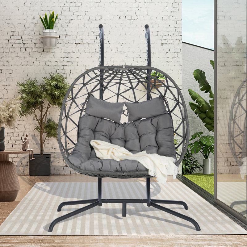 Chaise suspendue en rotin pour 2 personnes, Gris foncé