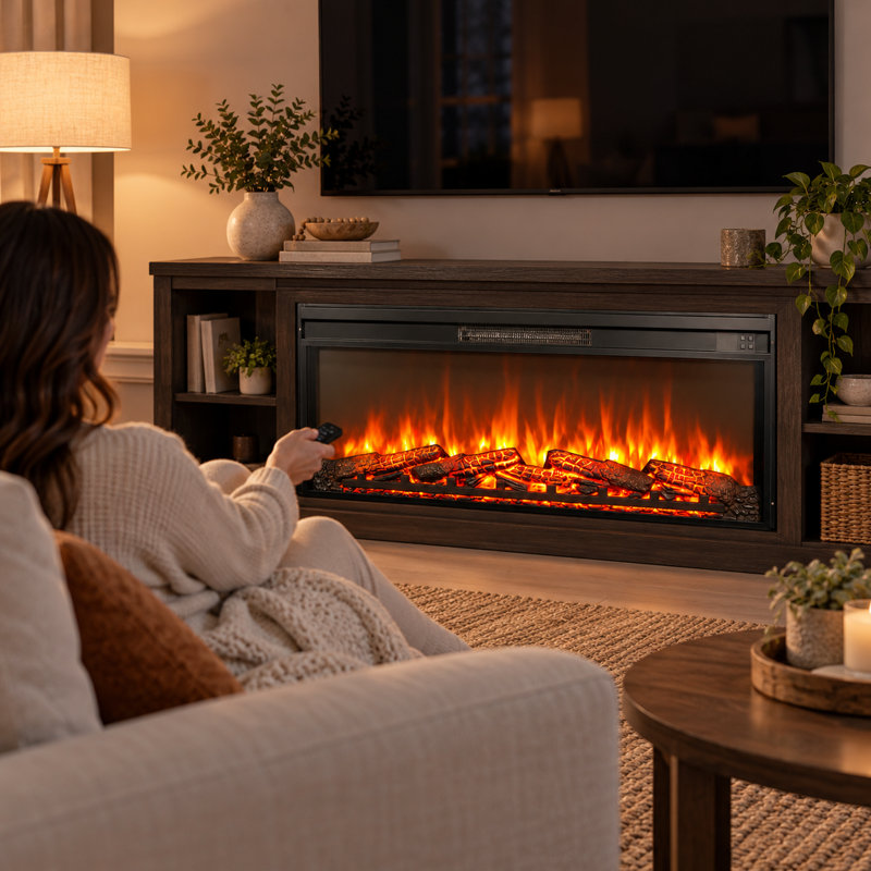 Rosalind Wheeler Black Electric Fireplace Insert, 42 pouces