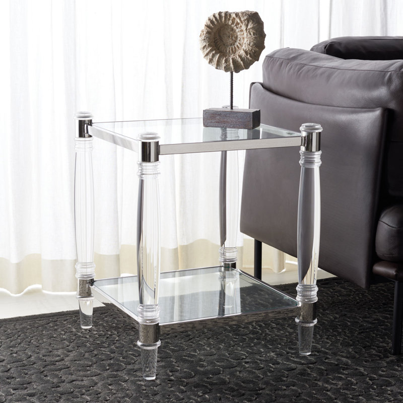 Table de bout avec rangement Haykaz, Transparent / Argent
