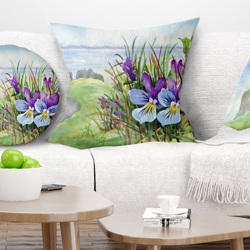 Coussin de fleurs florales violettes de printemps, 16 po x 1 po, Coussin décoratif