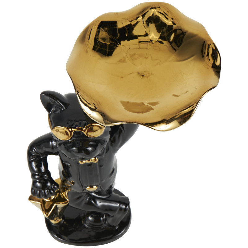 Sculpture bouledogue en céramique Patrici avec accents dorés, Black