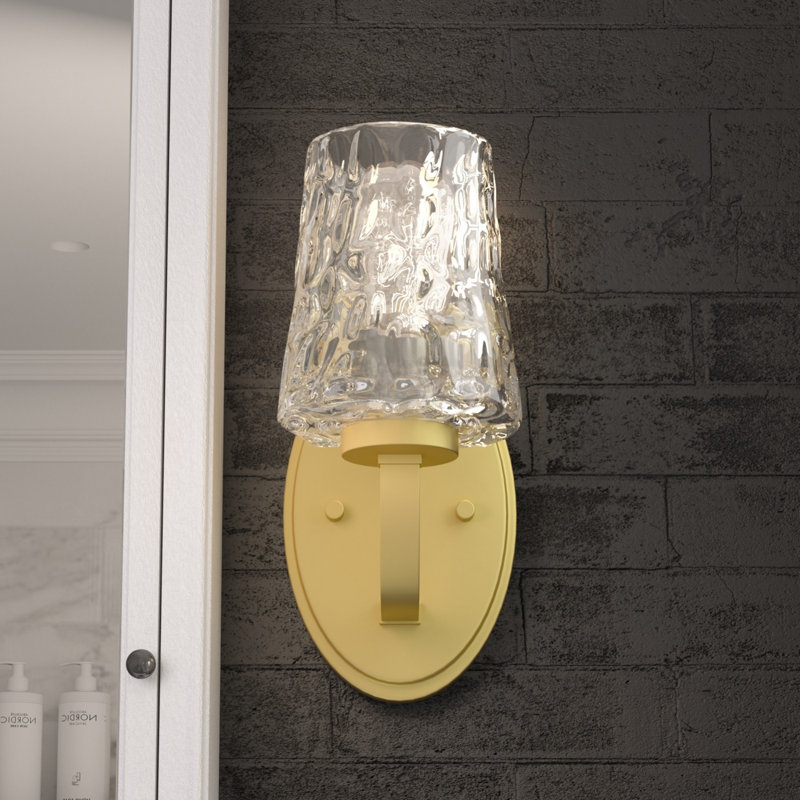 Saratoga 12" H 1-Light Steel Armed Vanity Sconce with Glass Shade , Brass Glitter