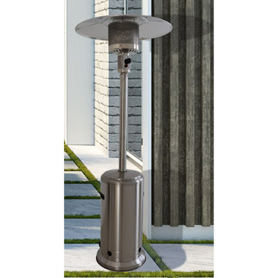 Chauffage de terrasse 46 000 BTU - Chauffage efficace, matériau aluminium, largeur 81 cm, sans fumée ni flammes en fonctionnement, aspect gris acier, poids 31,4 kg, vanne d'arrêt automatique incluse