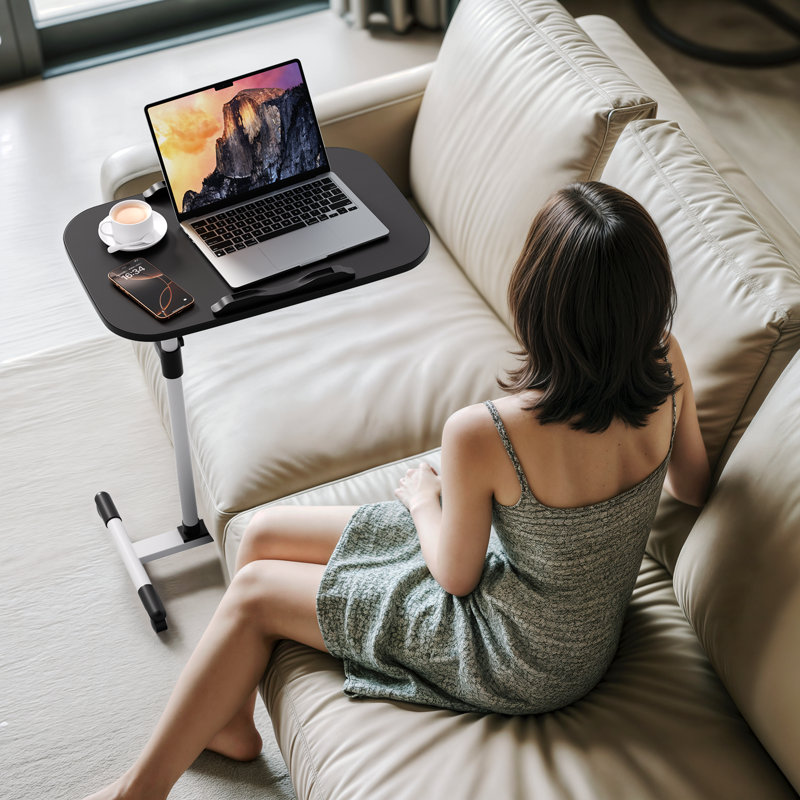 Kushtrim Computer Desk, Height Adjustable Standing Table, Laptop Desk Rolling Sit-Stand with Wheels, White