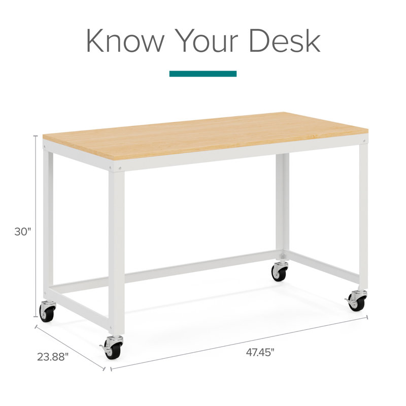 Ready-to-assemble 48-inch Wide Mobile Metal Desk with Laminate Top, White