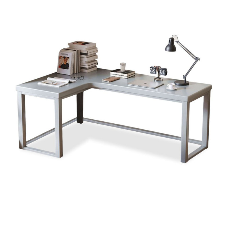 Bureau d'angle en bois massif en forme de L, 29.53" H x 55.12" W x 39.37" D, Grey, Left Hand Return