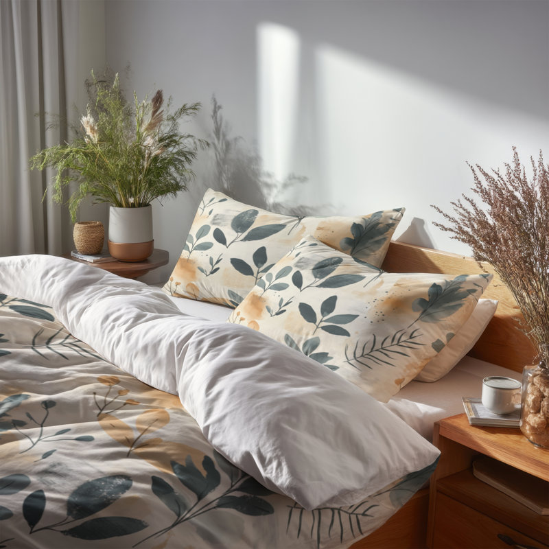 Ensemble de literie à motif floral 3 pièces - Housse de couette et coussin décoratif Boho
