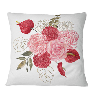 Bouquet de fleurs d'automne, baies et feuilles de pommes VI - coussin décoratif traditionnel