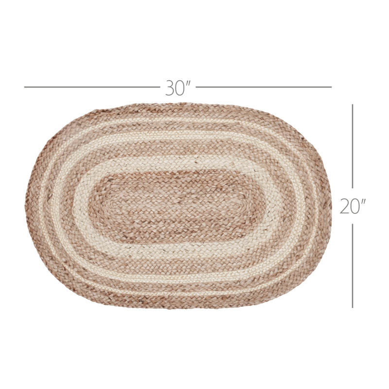 Festive Finds Mulinix Geometric Machine Made Braided Jute/Cotton/Acrylic Area Rug in Natural Cream, Oval 20" x 30"