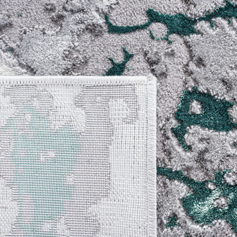 Pressley Abstract Ivory/Gray/Green Area Rug, Runner 2'3" x 8'