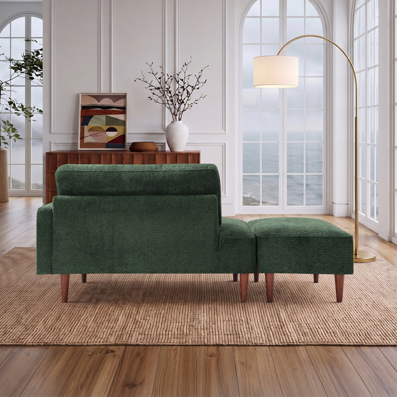 Chaise longue et tabouret rembourrés Mashawna, Vert bouclé