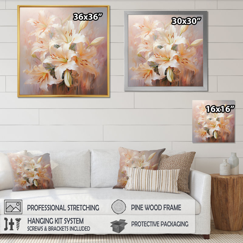 Impression romantique lys beige - Imprimé, H 16 po x l 16 po x P 1 po, Cadre photo argenté