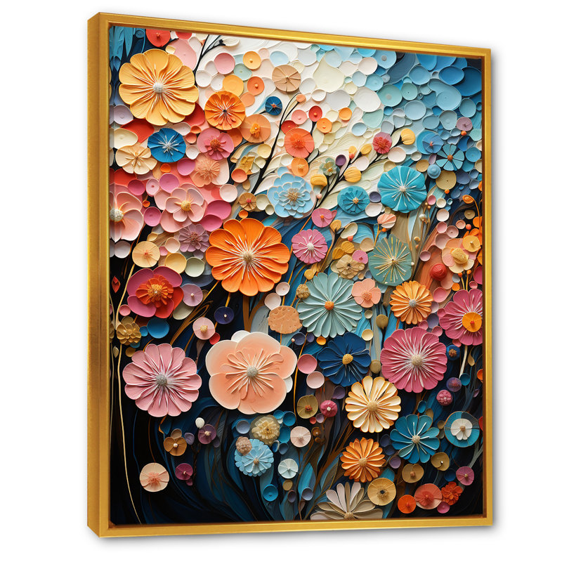 Fleurs du Japon kimono kaléidoscope sur toile, Cadre flottant doré, H 20 po x l 12 po x P 1 po