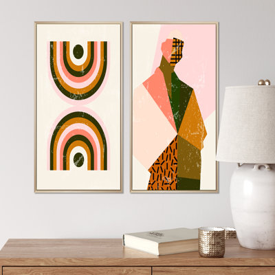 «Retro Woman Portrait Minimalistic I», ensemble de 2 impressions