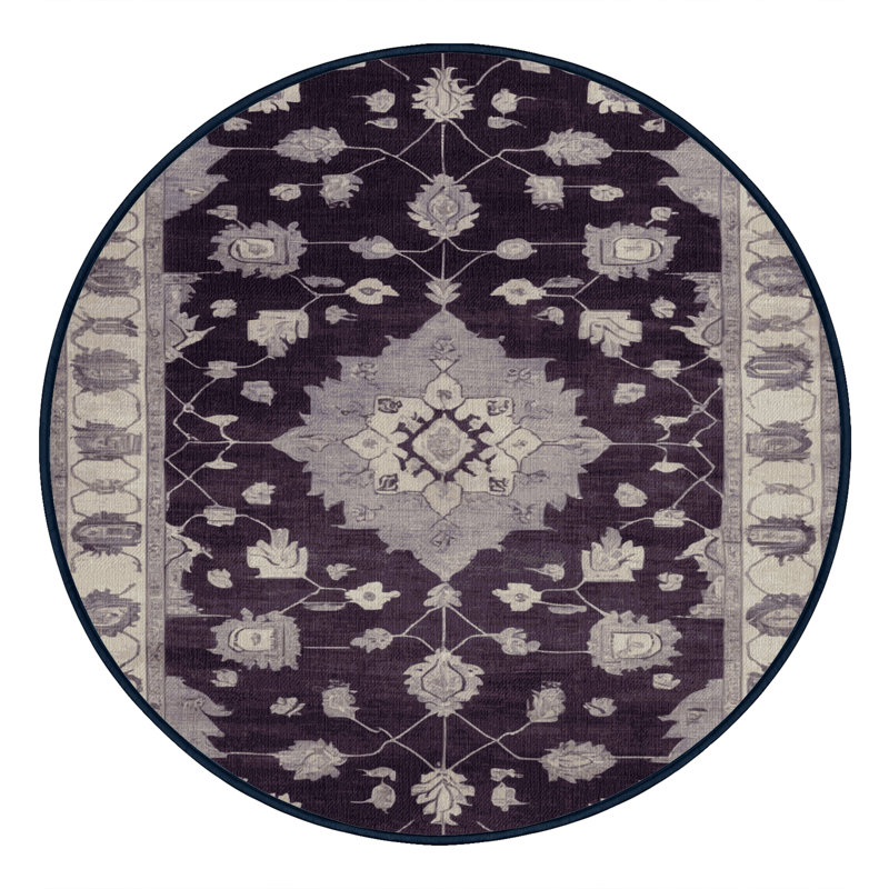 Machine Washable Overdyed Purple Area Rug, Round 8'