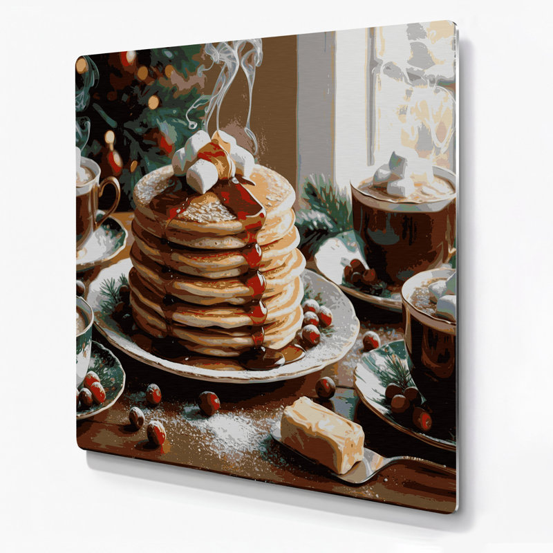 «Christmas Christmas matin pancakes», art mural en métal noir, H 12 po x l 12 po