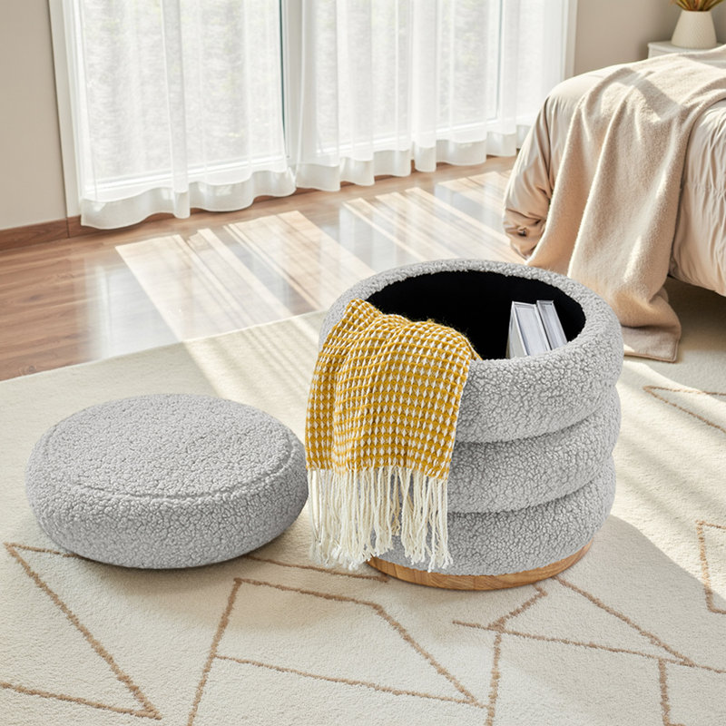Rosa Modern  Storage 360°Swivel Round Ottoman with Solid Wood Base, Grey